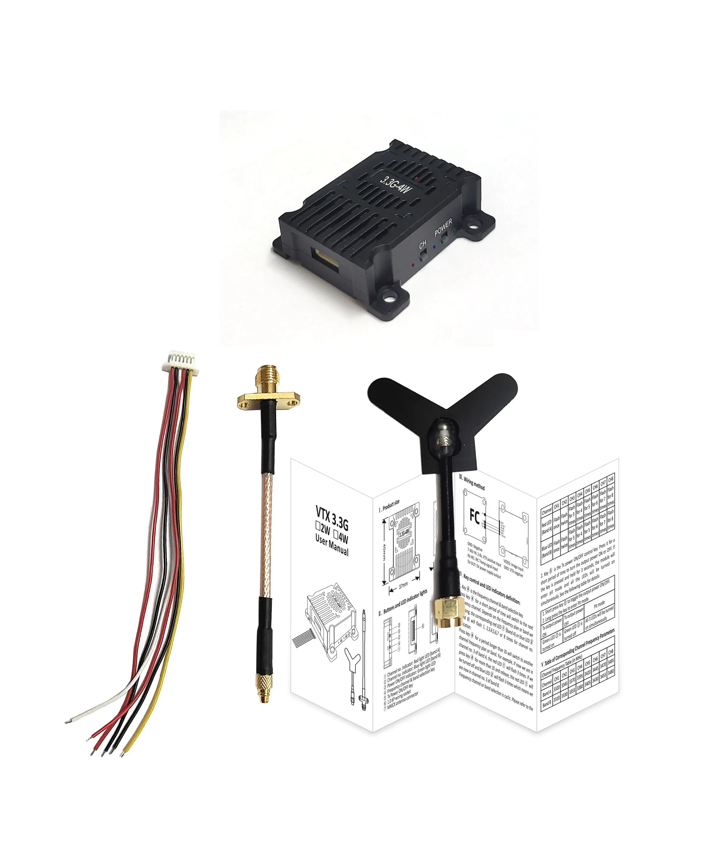 Long Range 3.3GHz 4W FPV Video Transmitter VTX 8CH 4000mW 3.3G VRX Receiver Kit for FPV RC Racing Drone Goggles ﻿