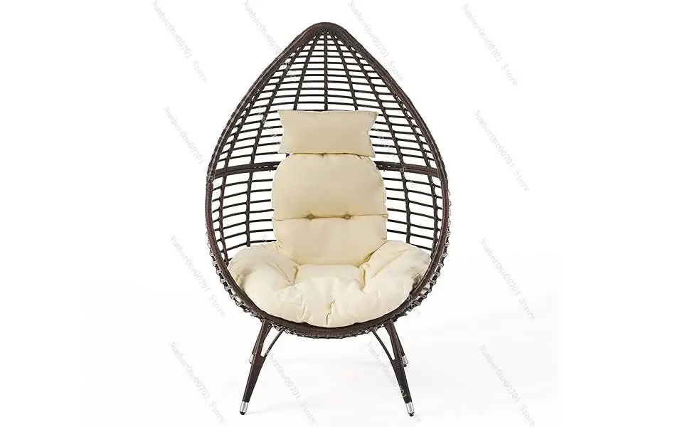 Beach Chair, Metal Frame Wicker with Soft Cushion Beach Chair