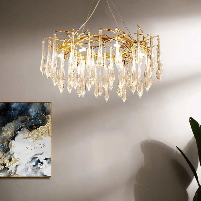 Branch Crystal Chandelier For Kitchen Table Living Dining Room Bedroom Round Modern Gold Crystal Hanging Chandelier Lights