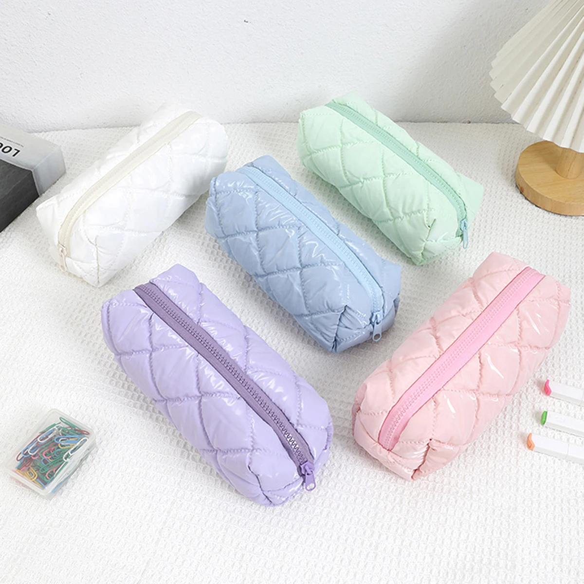1 PC Macaron Plaid Federmäppchen, tragbares multifunktionales Federmäppchen und Aufbewahrungstasche für Schreibwaren und Bürobedarf, Geschenk für Freunde