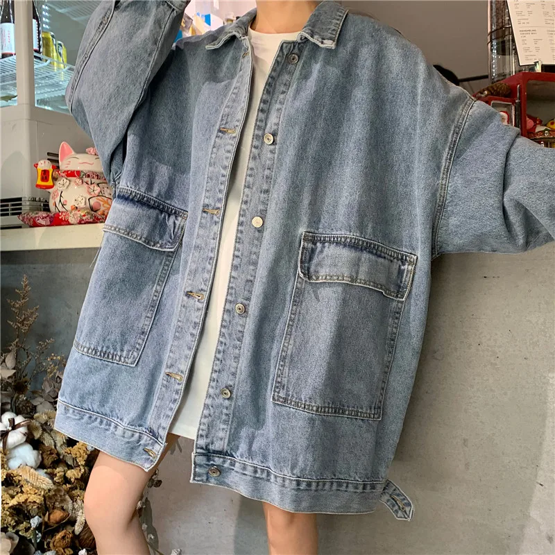 Basic Jackets Womens Denim Solid Loose Casual Students Boyfriends Female Outwear Coats Vintage Clothes Harajuku Streetwear Chic