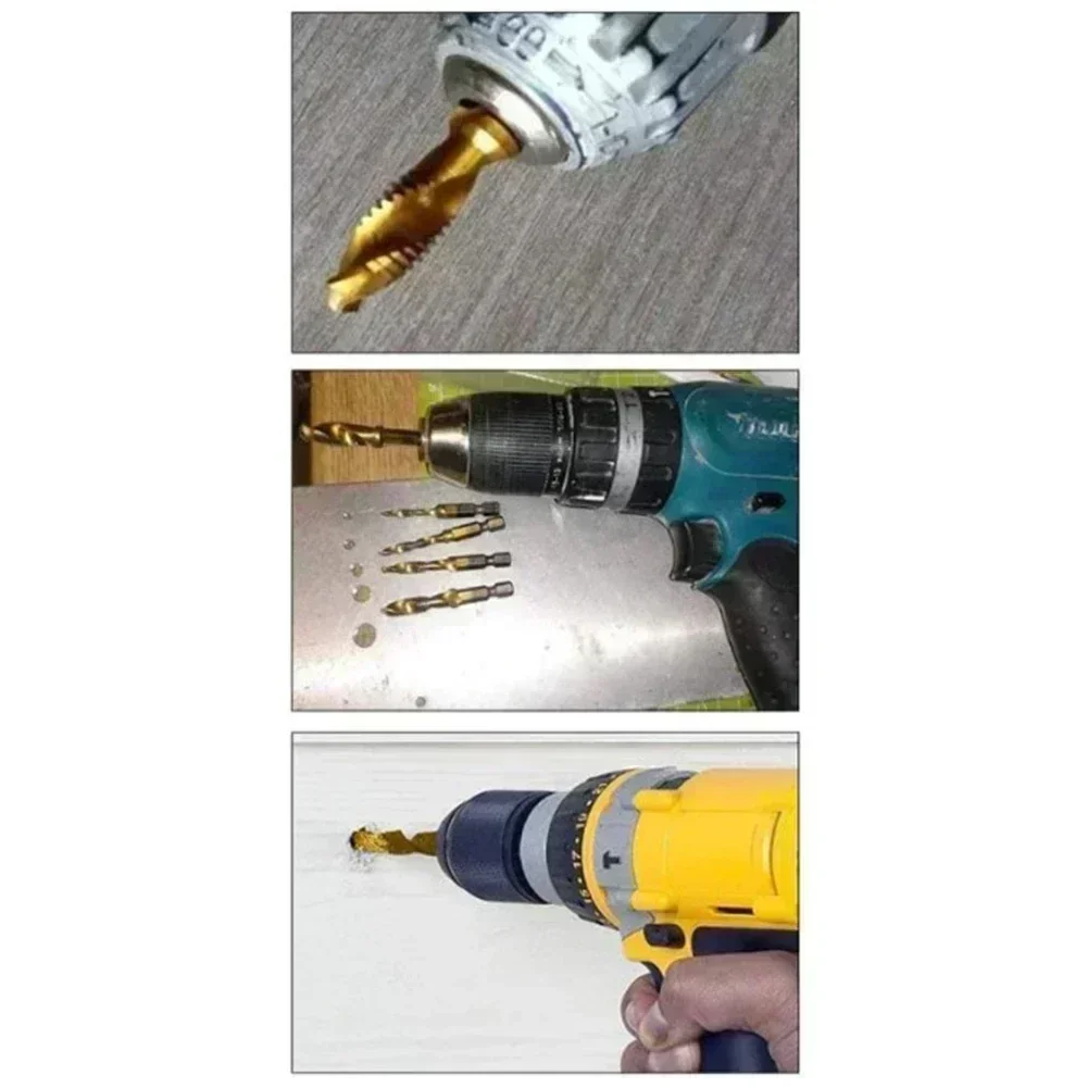 22322111  1pc-M10 Compound Metric Tap Drill Bits Screw Thread Hex Shank Machine HSS Tap Bit Tool For Metal Steel Wood Plastic