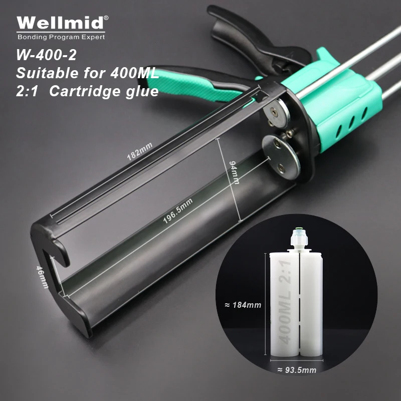 400ml 2:1 AB Power Glue Dispensing Gun 2K Portable Double tube Mixing Dispenser 3M Araldite Cartridge Adhesive Metal Glule Gun