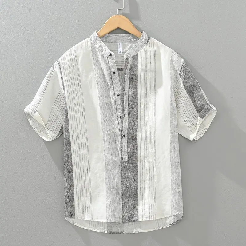 Striped Male Shirts Loose Short Sleeve Men's Shirt Elegant New In Casual Clothes Sale High Quality Luxury Normal Aesthetic Tops