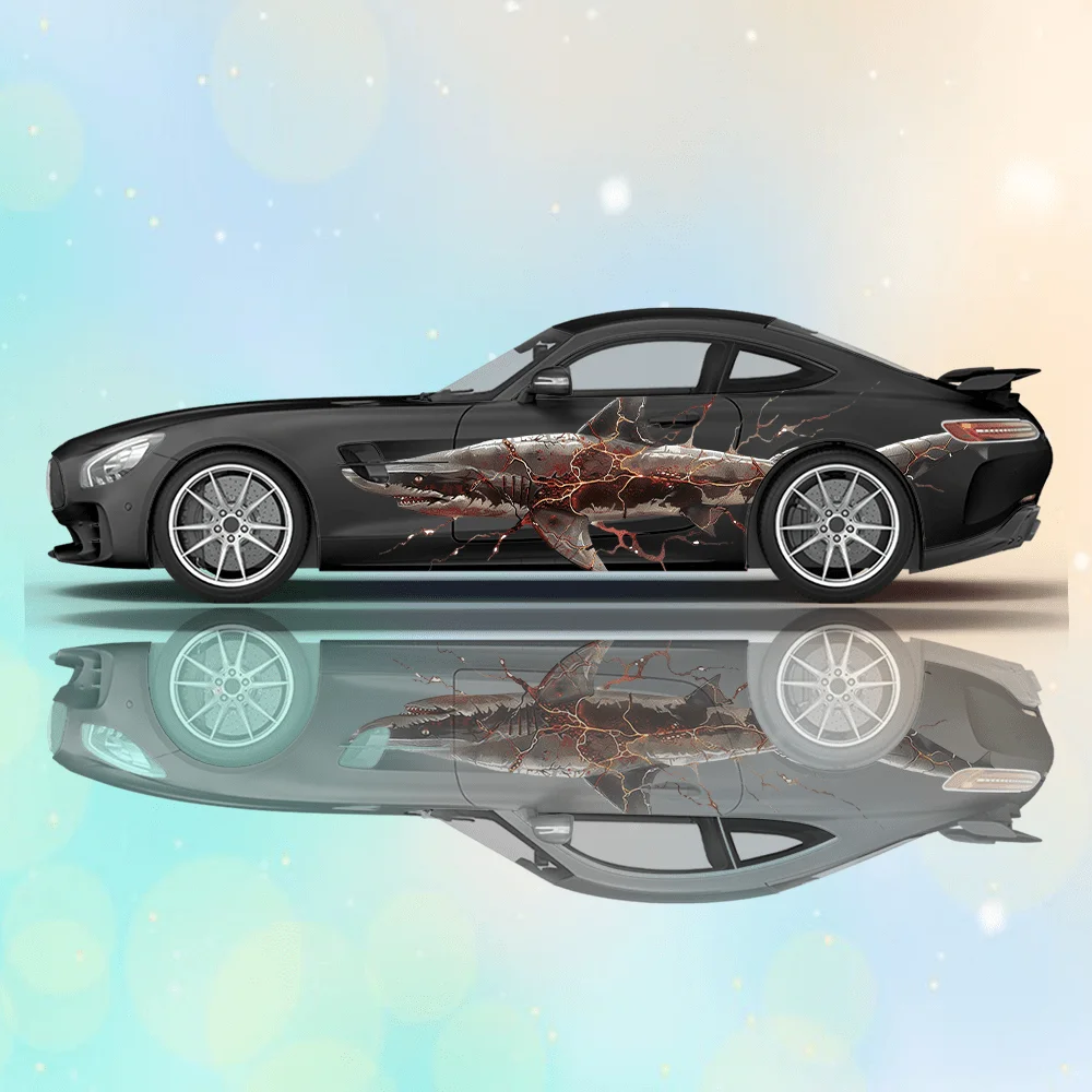 

Magma Flame Rock Shark Car Vinyl Wraps Decal Self-adhesive PVC Sticker Suitable for Trucks SUV Decoration Auto Accessories Gift