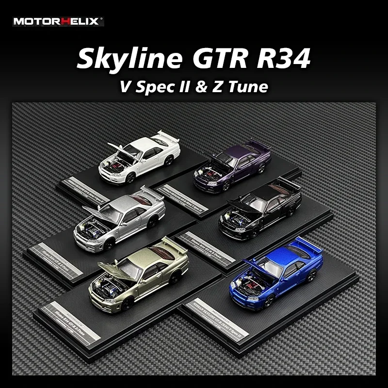 

MH 1:64 SKYLINE GTR R34 V Spec II Z Tune Car Model MOTORHELIX Opened Hood Diecast