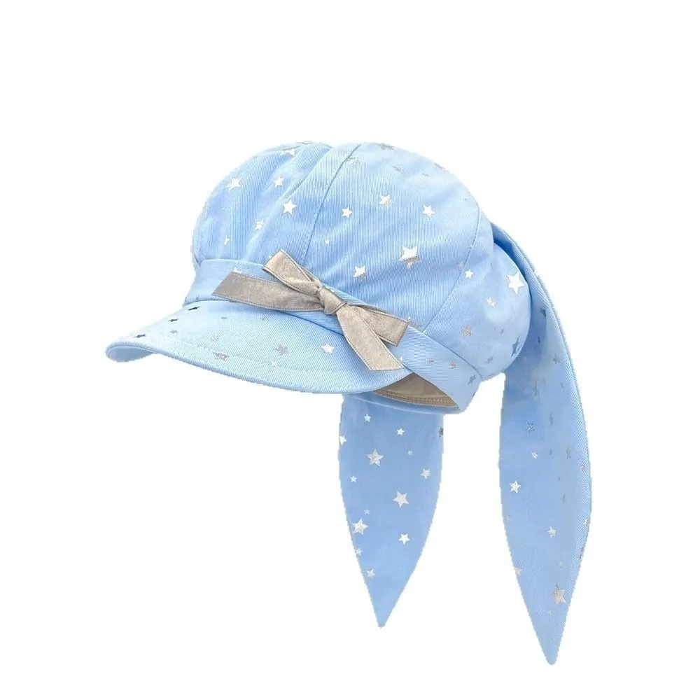

Cotton Silver Star Bowknot Cap Sunscreen Retro Detachable Rabbit Ears Hat Hip Hop Punk Bunny Ears Berets Cap Street