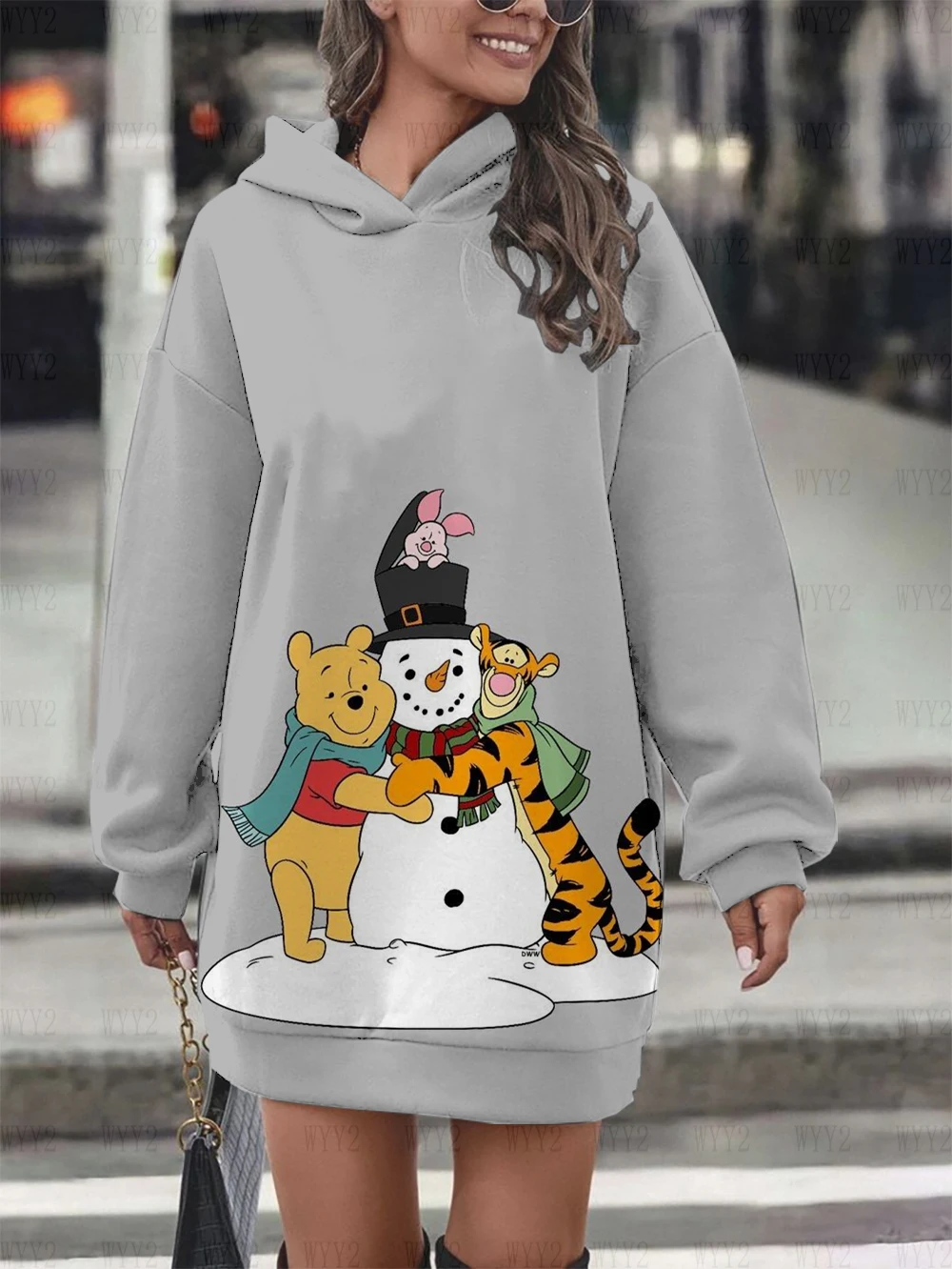 Women\'s Clothing Disney Christmas Winnie the Pooh Print Pullover Sweatshirt Women\'s Party Dress Fashion Street Style Sweatshirt