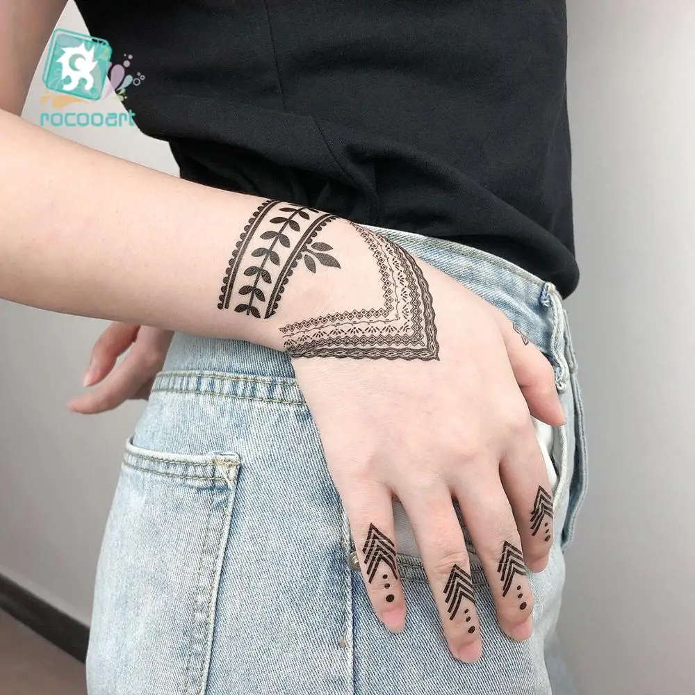 Rocooart finger Temporary Fake Body Taty for Party Gift on Hand Finger Foot Simple Black Line Design For Female Tattoo Sticker