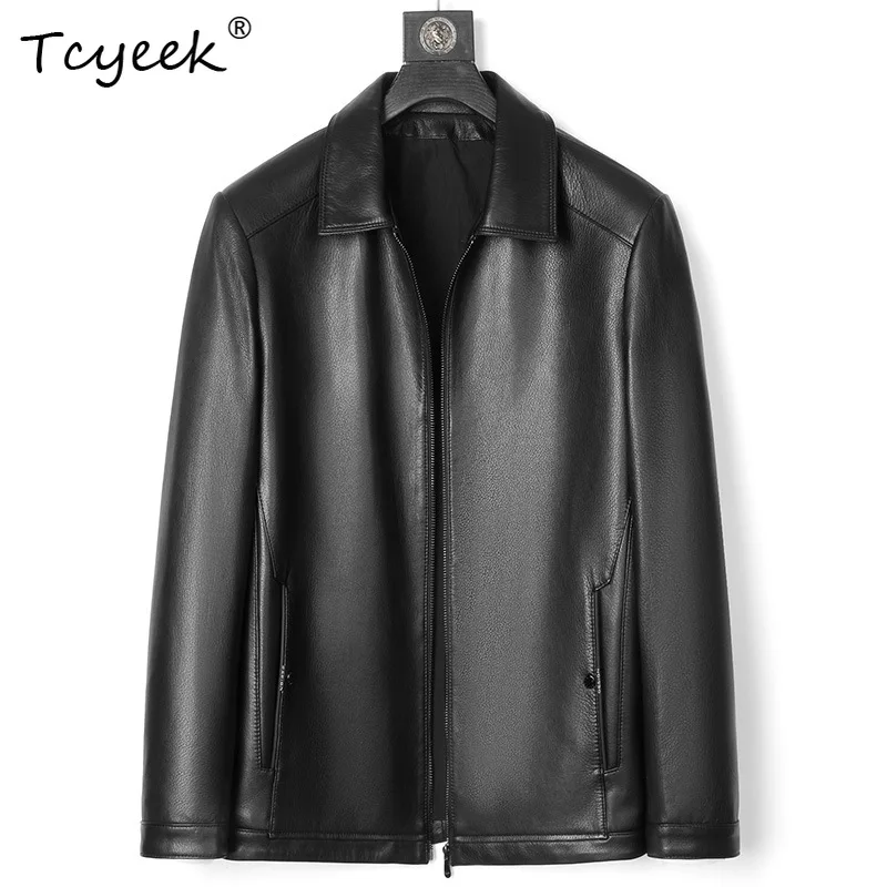 

Tcyeek Real Goatskin Spring Autumn Lapel High End Trendy Black Men's Genuine Leather Jacket Jaqueta De Couro Masculina 가죽자켓