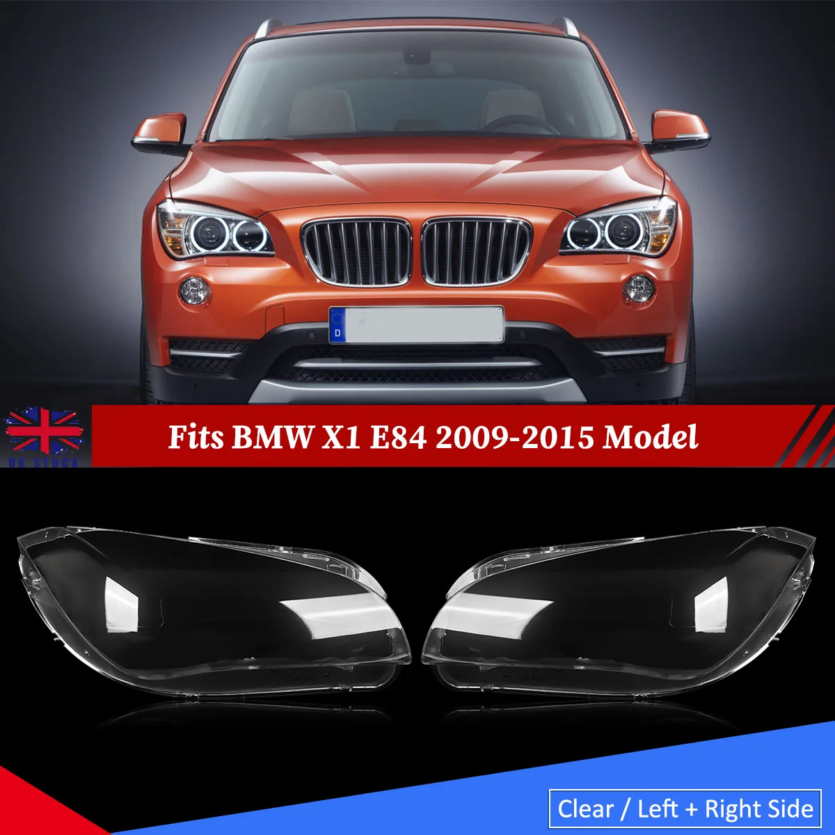 

For BMW X1 E84 2010-2015 Pair Headlight Lens Headlamp Cover Clear Left & Right