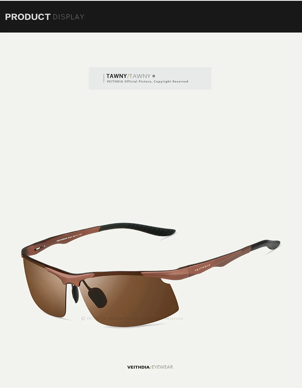 VEITHDIA Herren-Sonnenbrille für den Außenbereich, polarisiert, UV400-Linse, rechteckig, randlos, zum Fahren, Angeln, Sonnenbrille, Sportbrille für Männer, 6535 – Detail 16