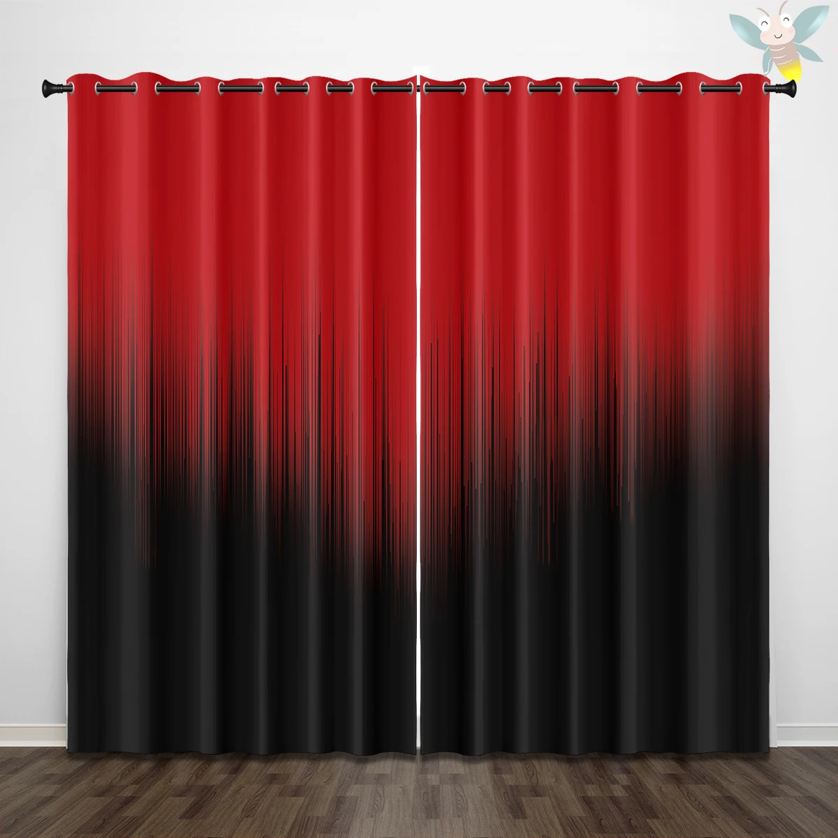 2 pieces of red and black gradient patterned printed curtains, used for decoration, bedrooms, living rooms, and offices