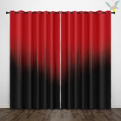 2 pieces of red and black gradient patterned printed curtains, used for decoration, bedrooms, living rooms, and offices