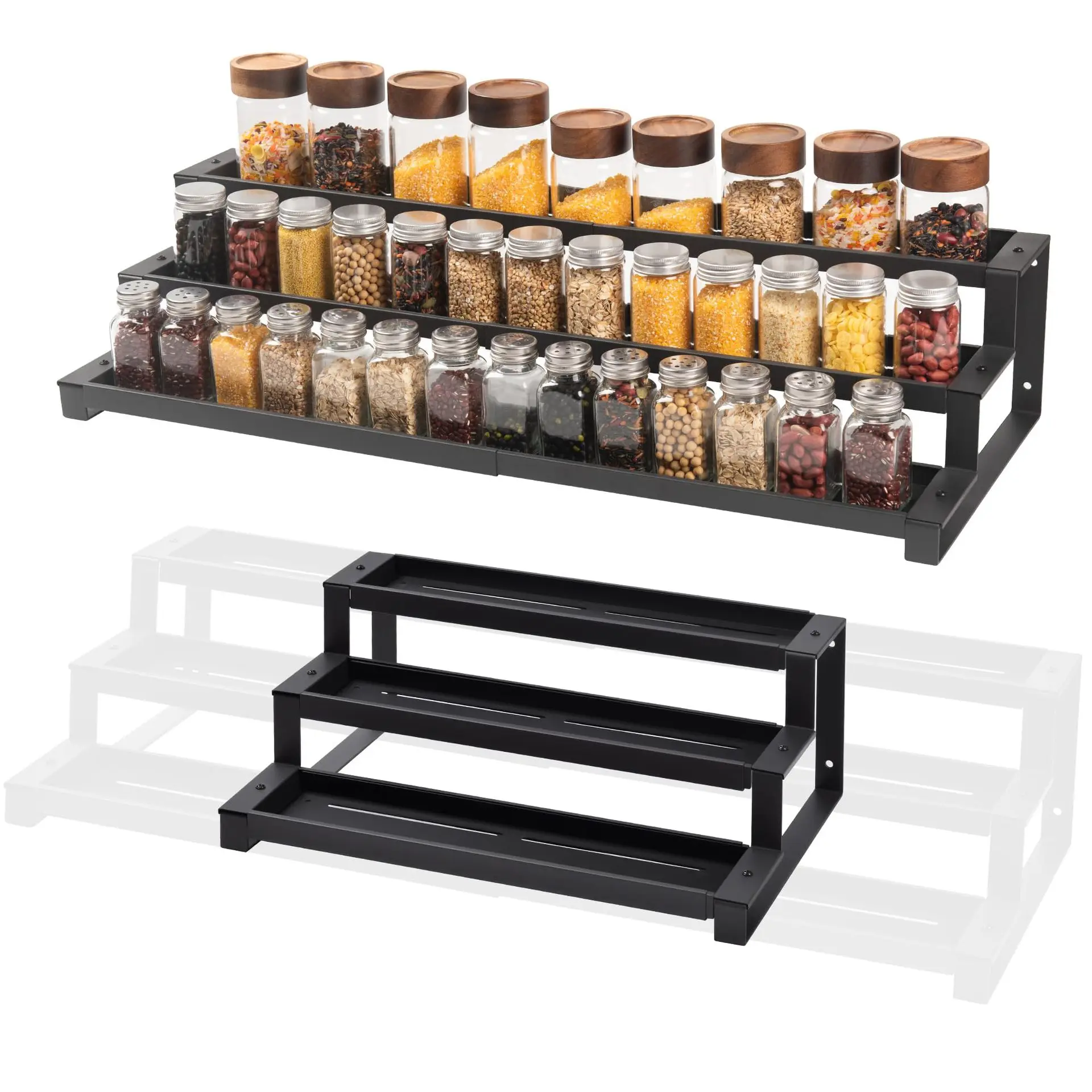 

Expandable 3-Tier Metal Spice Rack Adjustable Spice Storage Container Countertop Or Hanging On The Wall Kitchen Stands