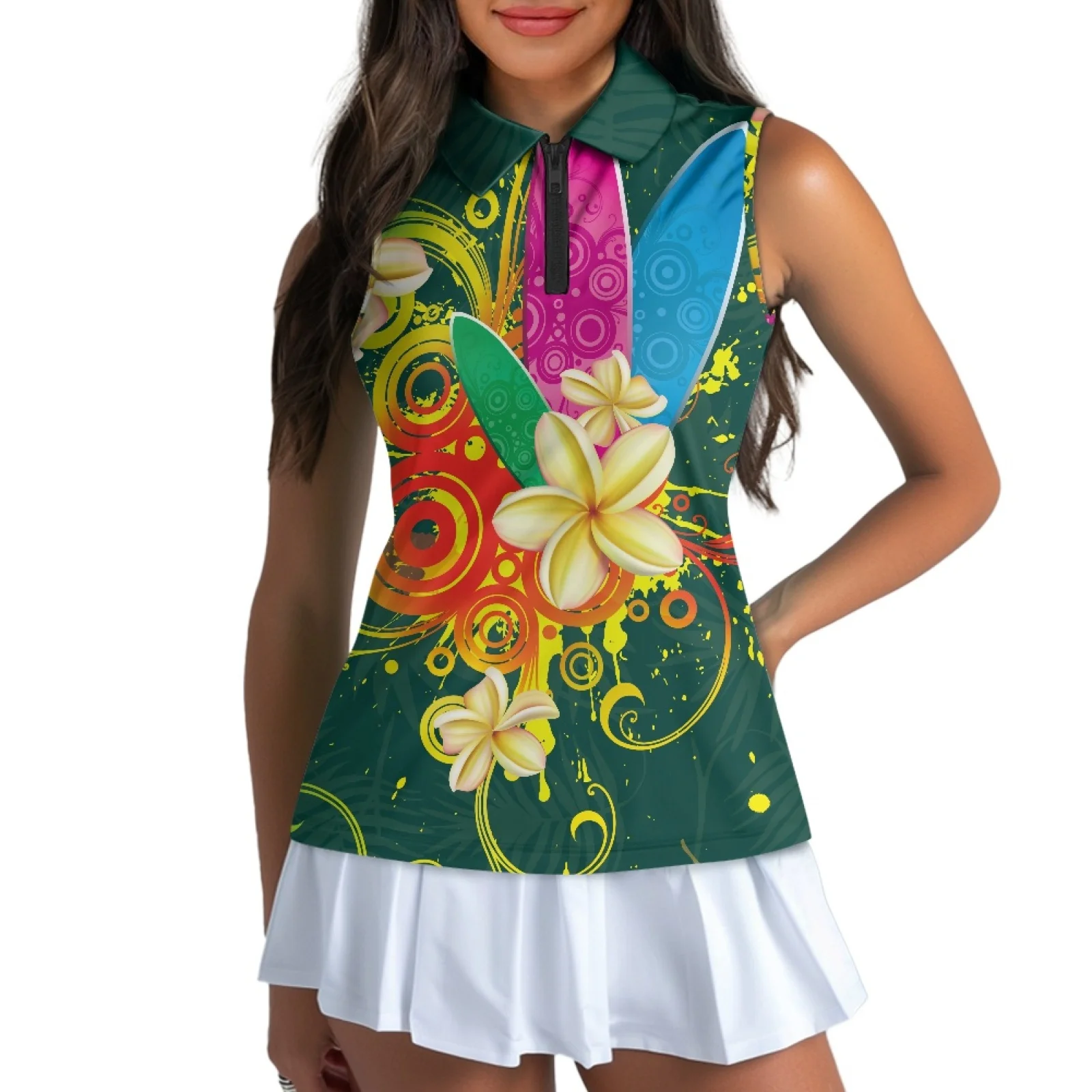 

Polynesian Tribal Hawaii Printing Polo Shirts Golf T-shirt Fashion Summer Half Zip Sport Quick Dry Fitness Gym sleeveless Vest