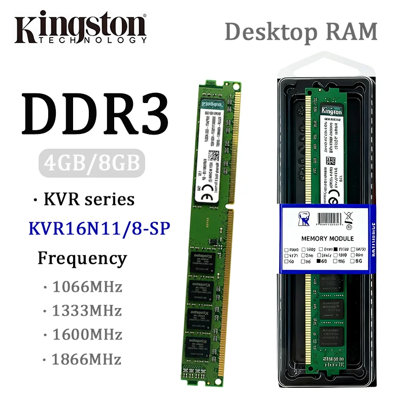 

Серия DDR3 KVR Память настольного компьютера 8 ГБ 4 ГБ 1066 1333 1600 1866 МГц Модуль оперативной памяти для ПК KVR16N11/8-SP 1,5 В 240PIN UDIMM