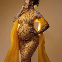 Embellished Maternity dress for pregnancy photoshoot  Sexy sparkling Rhinestone  Ladies evening sleeveless Dresses