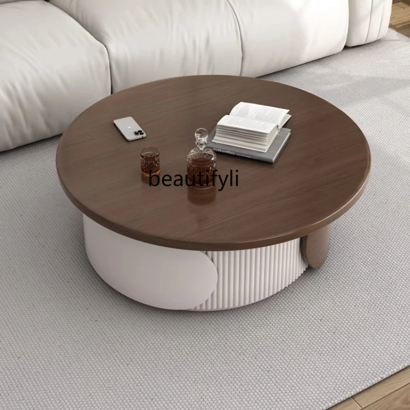 

Luxury Size round Coffee Table French Style Retro Coffee Table Modern Simple Small Apartment Living Room Balcony Cream Style