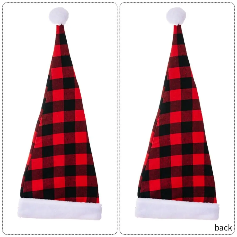 Merry Christmas Decoration Christmas Hat Plaid New Year Dress Up Red Plush Hat Velvet Skull Cap Santa Claus Hat Christmas Gift