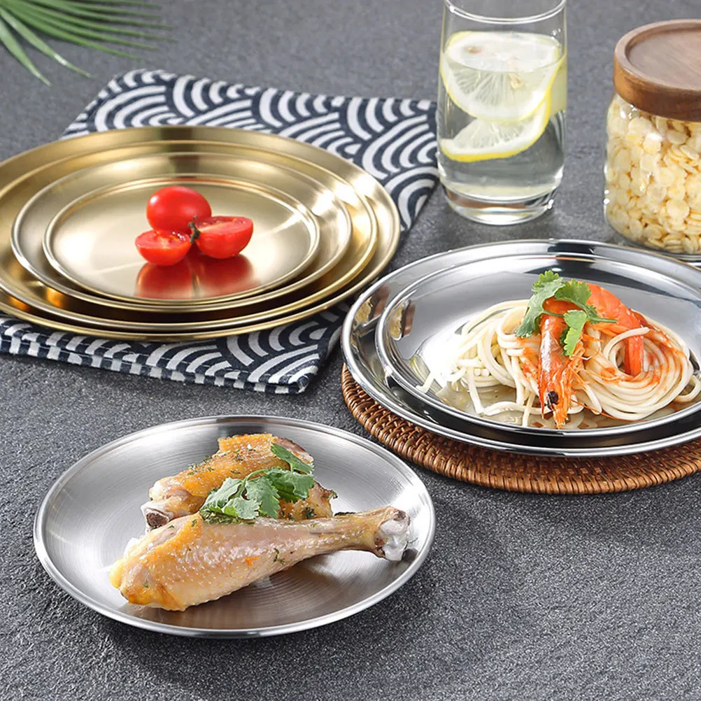 

Stainless Steel Grill Plate Round Food Plate Smooth Surface Easy Clean for Party Restaurant Pizza Tray