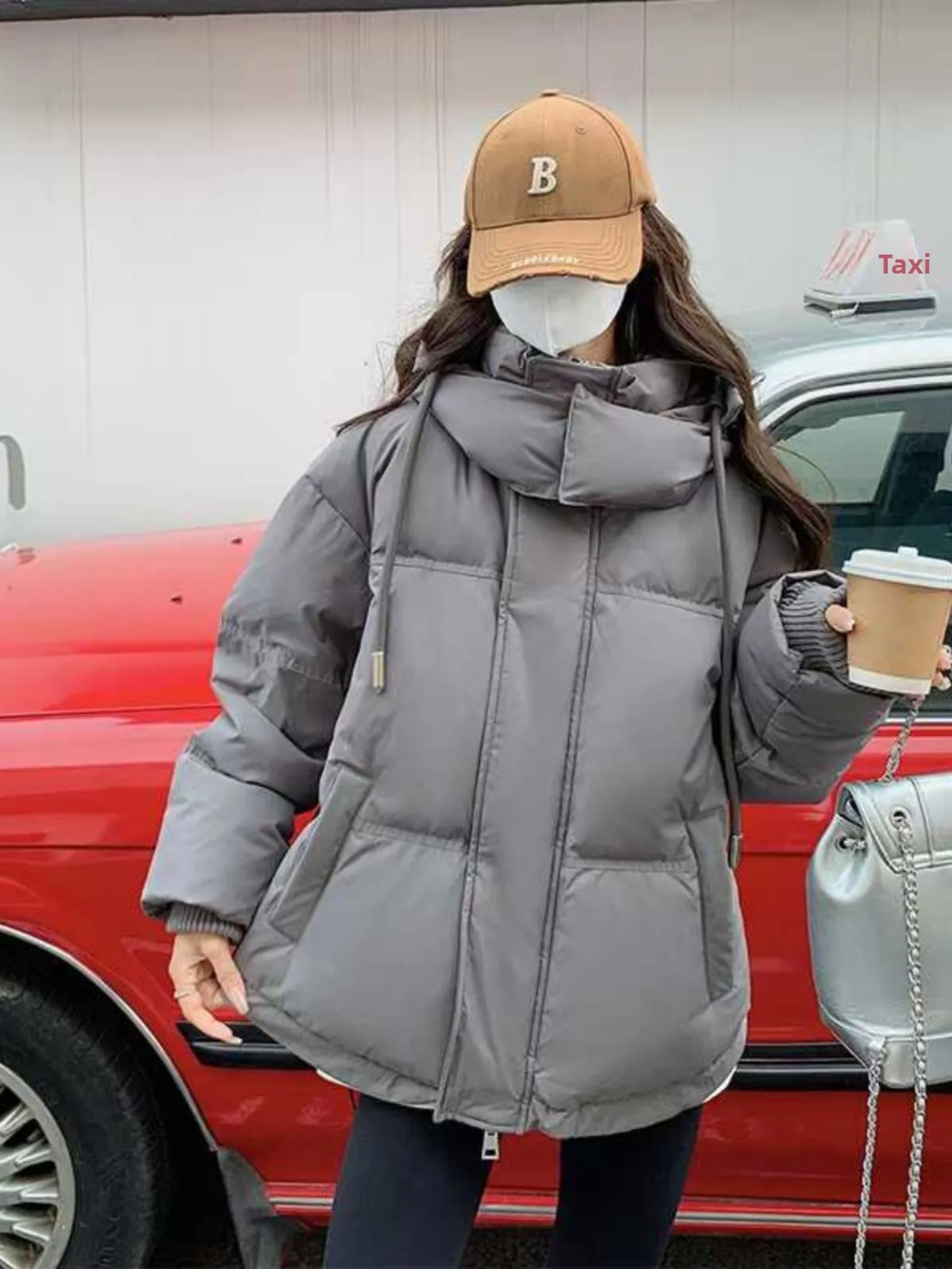 Manteau d'hiver pour femme en duvet de coton, style coréen, ample, long, avec fermeture éclair, longueur standard, couleur unie