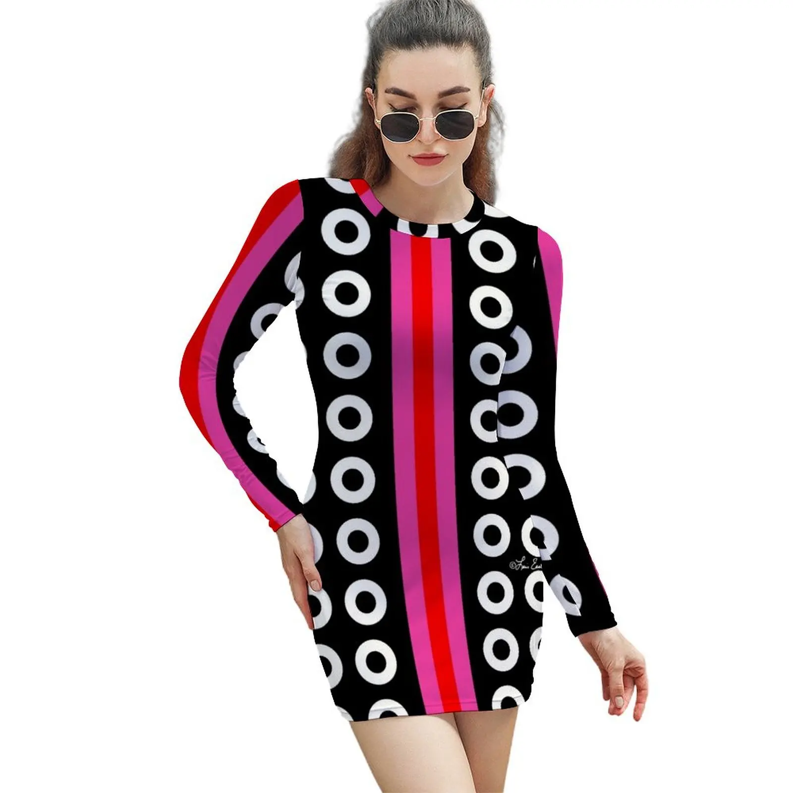 

Dots and Stripes Long-Sleeved Sheath Dress clothing women summer 2024 evening dresses ladies dress for women 2024