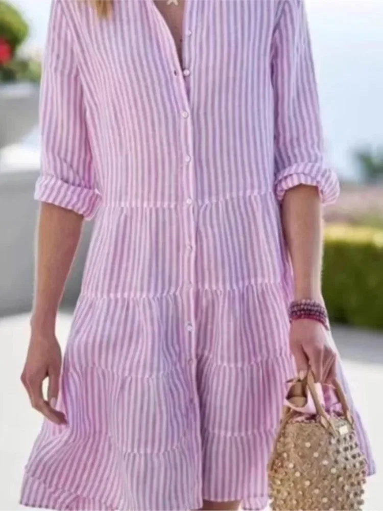 CPSYMYM Women Casual Striped Shirt Dress  Spring Autumn Long Sleeve Button Loose A Line Dresses Female Elegant Lady Vestidos