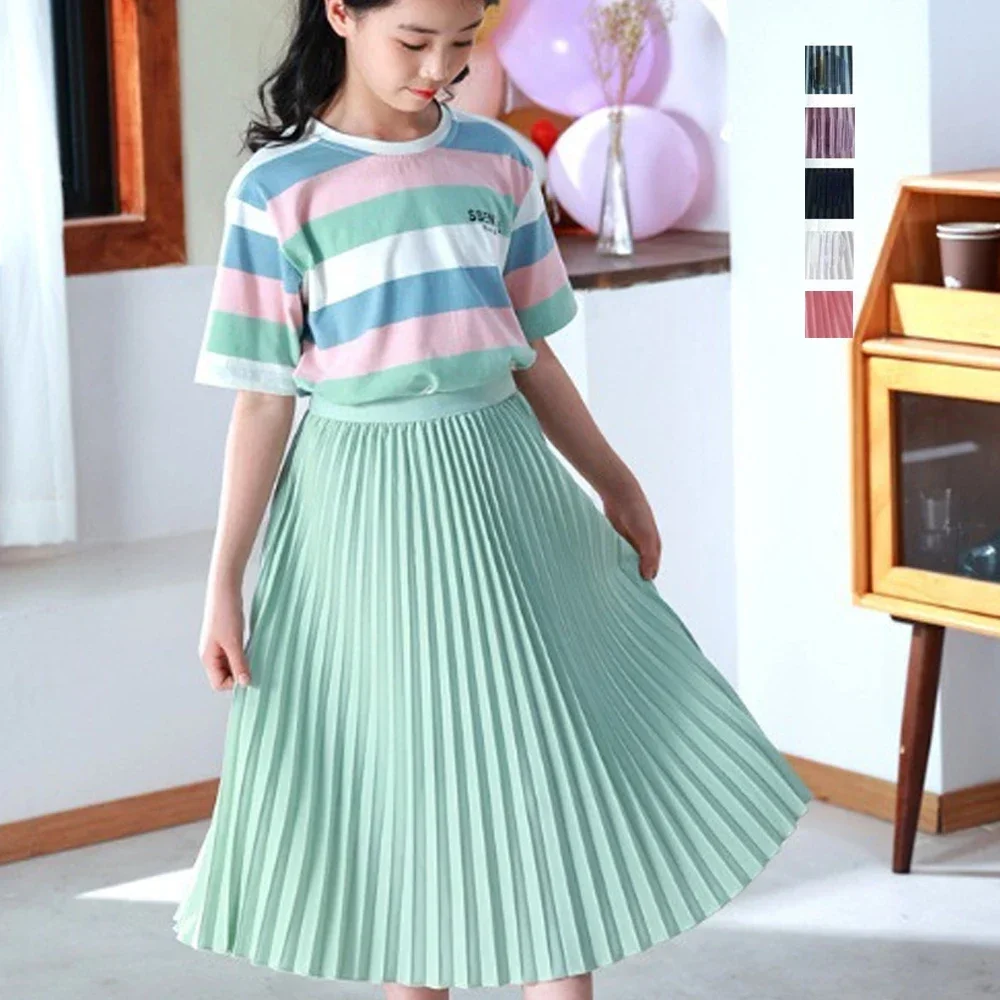 

Girls Long Skirt Kids White Elegant All-match Pleated Dress 2024 Teen Costume School Students Skirts 3 To 14Yrs Children Clothes