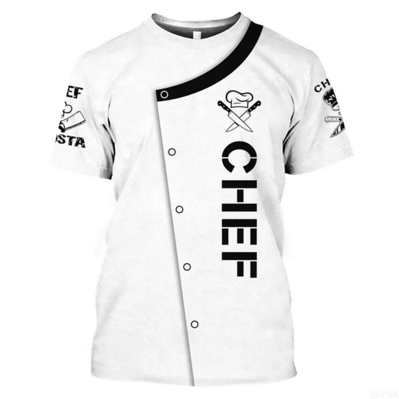 Chef Uniform Pattern T Shirt for Men Chef's Knife 3D Printed Tees Summer Harajuku Short Sleeve Loose Street Tops Sport T-shirts