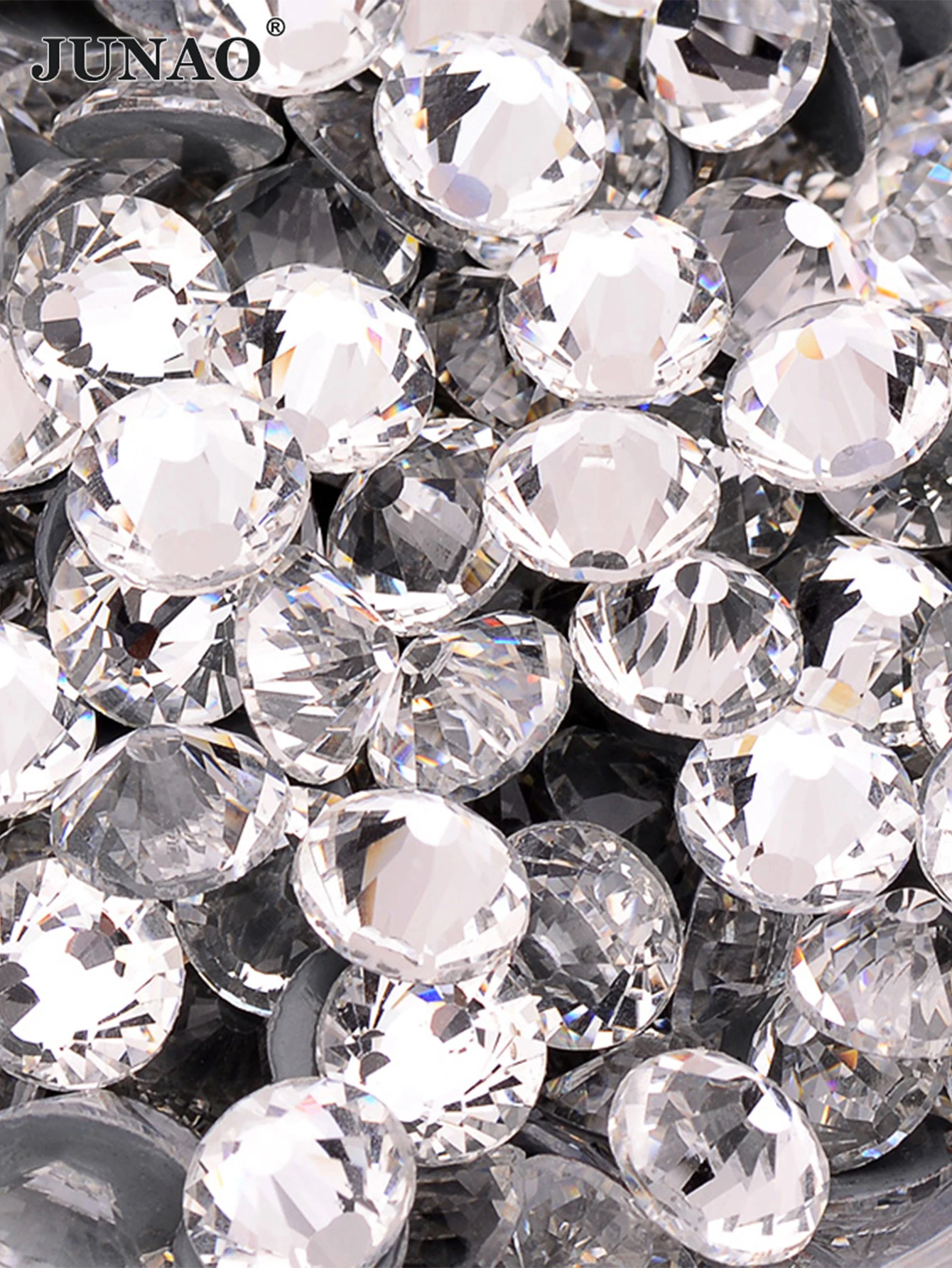 JUNAO SS 6 8 10 16 20 30 Clear Glass Hotfix Rhinestone Flatback Hot Fix Crystal Stones Iron On Strass Diamond For Party Dress