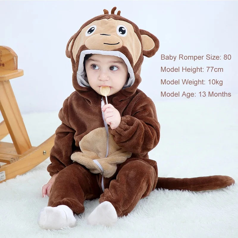 MICHLEY Halloween Monkey Cartoon Winter Baby Romper Infant Costume Clothes For Newborn Boys Flannel Cute Bodysuit Pajamas Bebe