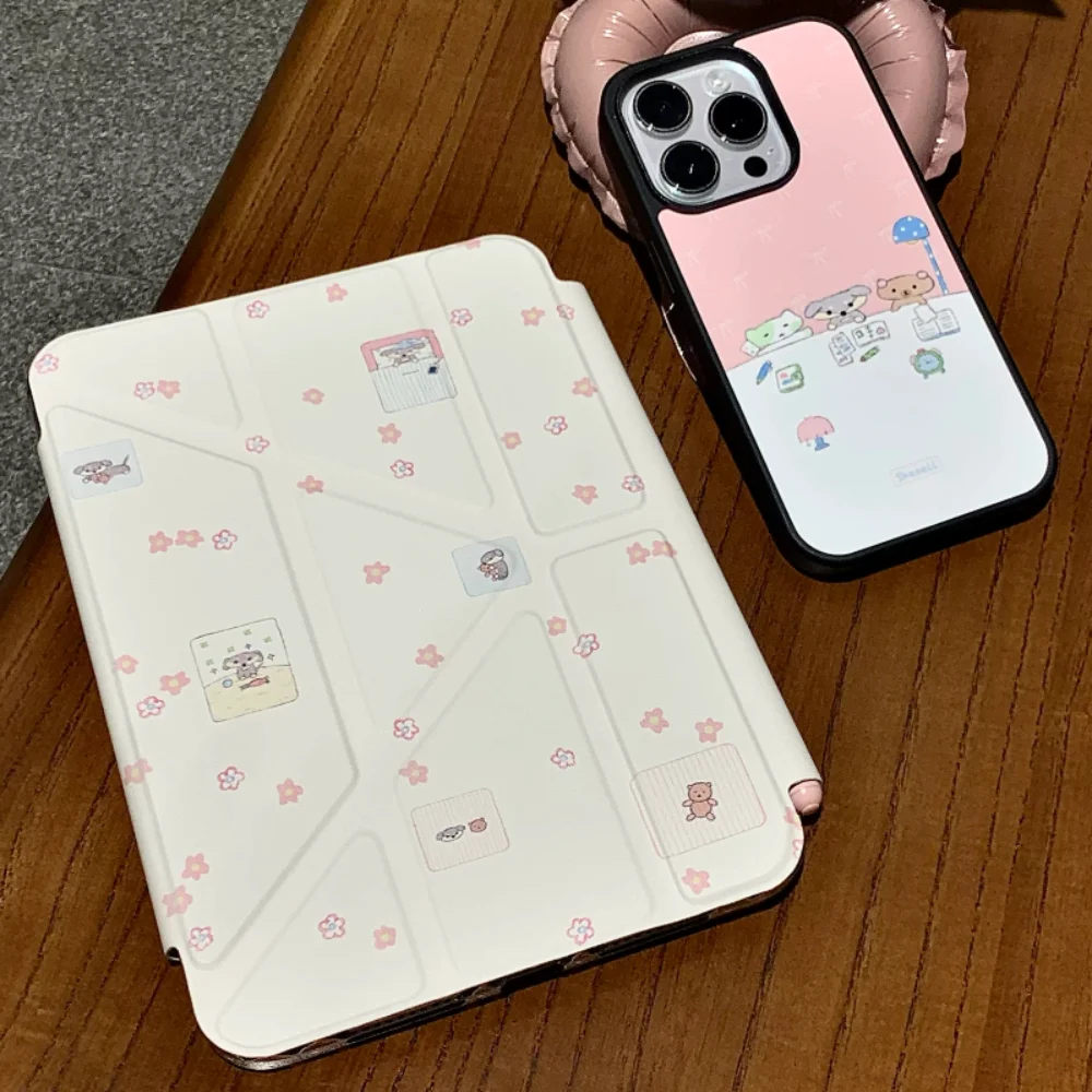 Kawaii Simple Full Screen Pink Flower Y2K Cover For iPad Pro13 11th M5 M4 12.9 A16 10 8 7 9th 10th Air 11 M2 M3 Mini Tablet Case
