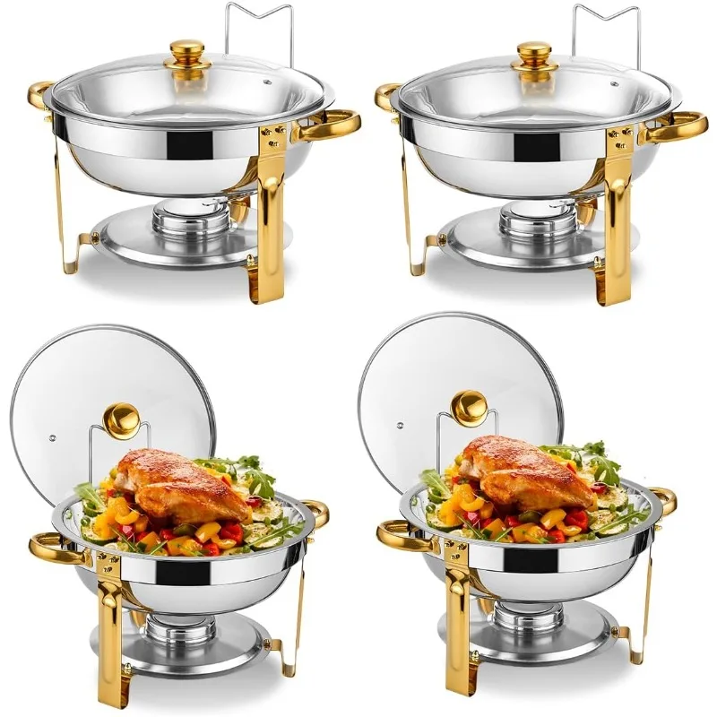 

5QT Round Chafing Dishes for Buffet with Glass Lid & Lid Holder, Stainless Steel Chafers and Buffet Warmers Sets for Catering