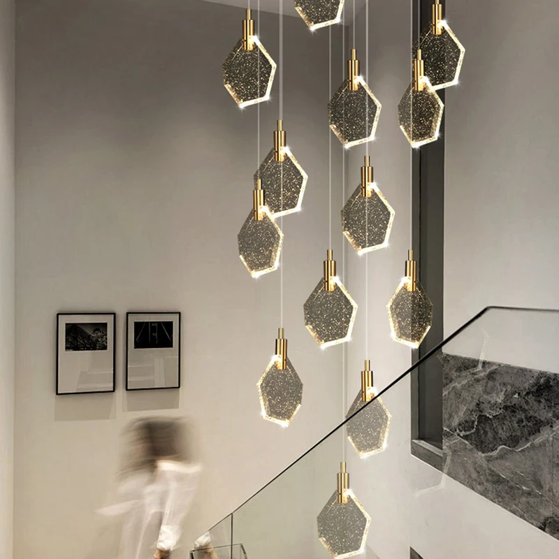 Modern Home Decoration Crystal Chandelier Stair Pendant Lamp Living Room Pendant Lights Interior Lighting