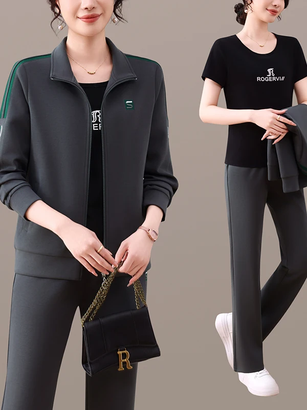 

Новый модный спортивный комплект свободного кроя для женщин: футболка и брюки для бега, весна-осень