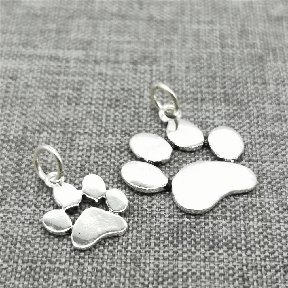 2 Pieces Paw Print Animal Lover Charms in 925 Sterling Silver for Bracelet and Necklace Making