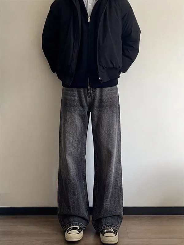 

Bla Bamboo Node Flared Jeans Men's Autumn Winter Fce Wide Leg Straight Cut American Sle Knife Pants Casual Wear