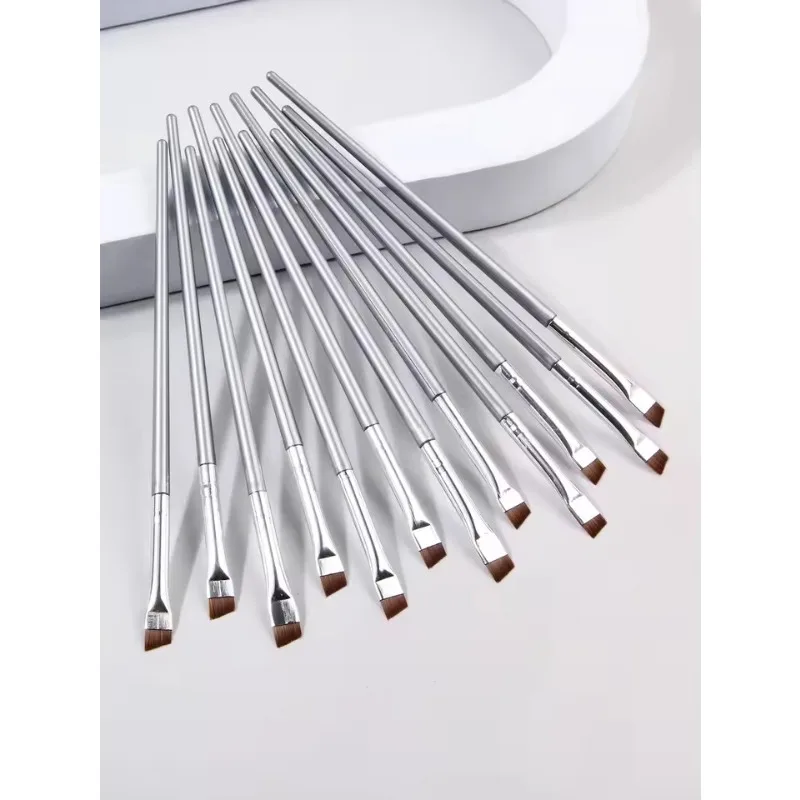 12pcs 4Colors Super Thin Blade Eyeliner Brush & Soft Makeup Brush Set, Portable Eyebrow Brush & Multipurpose Cosmetic Tool