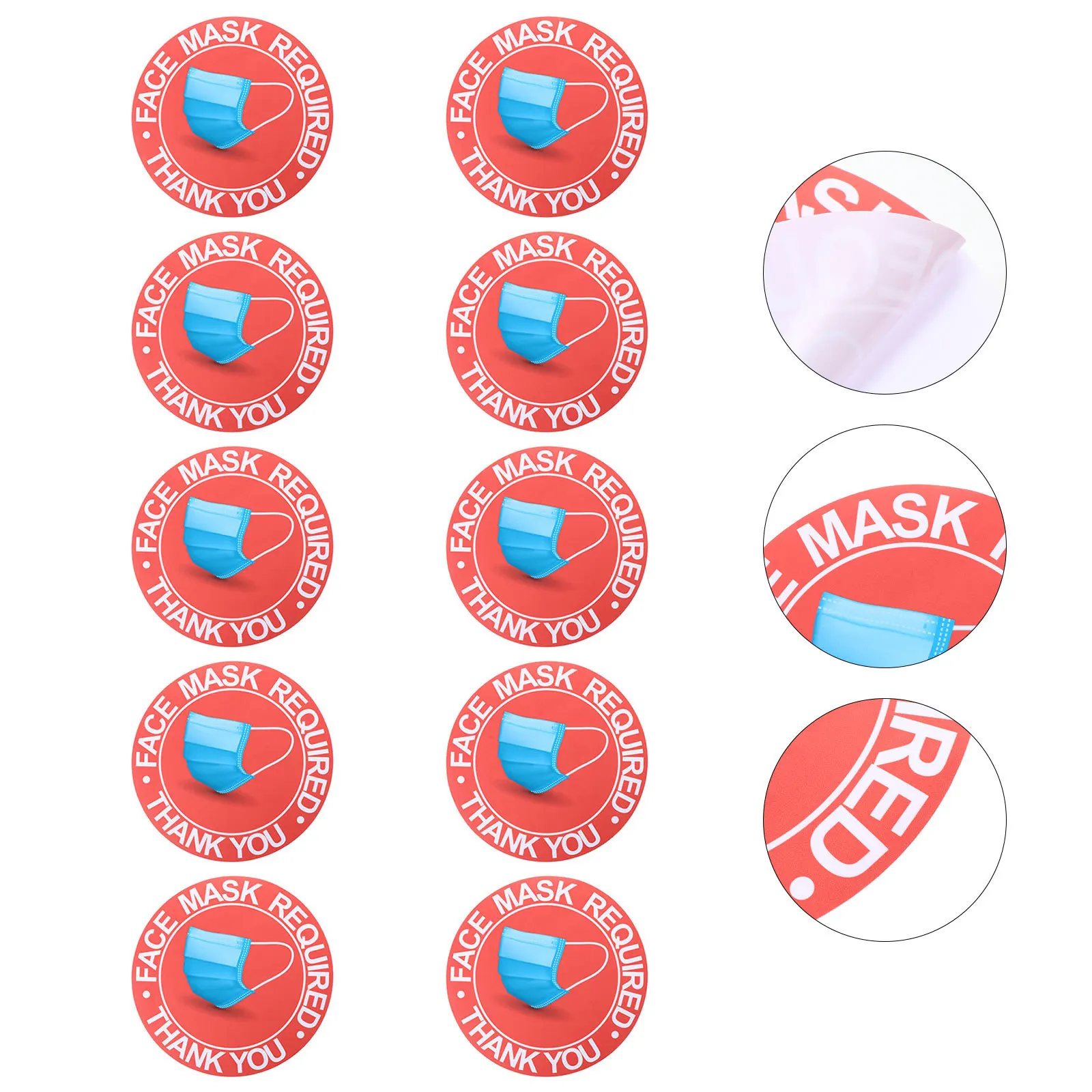 10 Pcs Safety Sticker Warning Stickers Waterproof Face Mask Required Public Pvc Signage Office