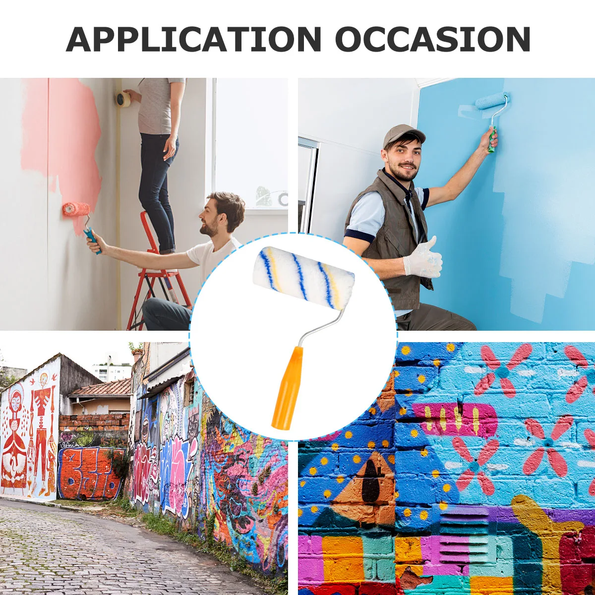 

4pcs Paint Brush Roller Set Wall Painting Tool Durable Plastic Handle Diy Home Decoration Roller Brushes For Paint Walls