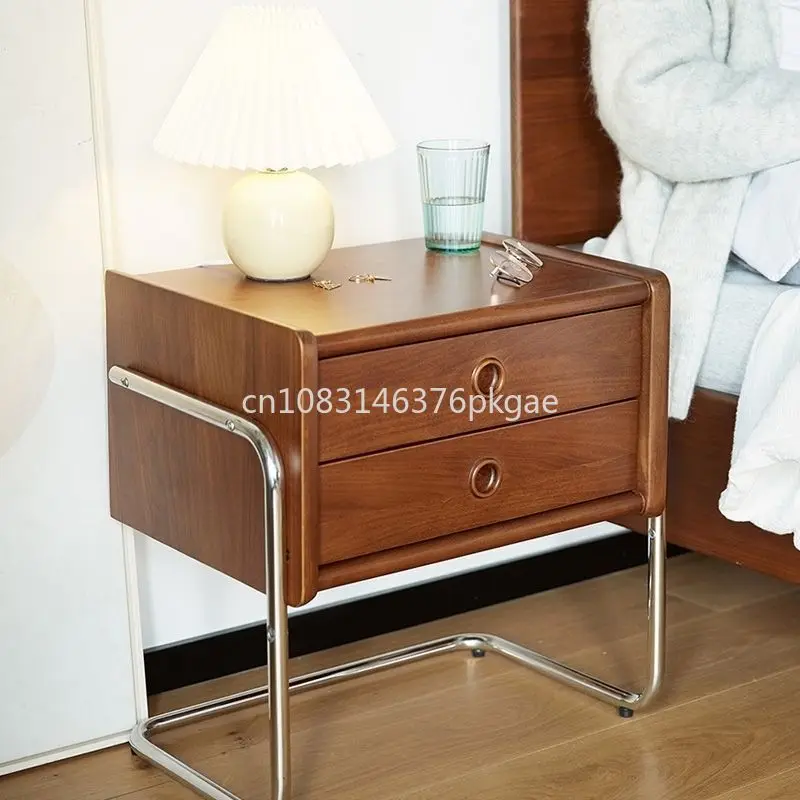 Nordic Solid Wood Nightstand Integrated Simple Modern Storage Cabinet Retro Side Free Installation Furniture Bedside Table