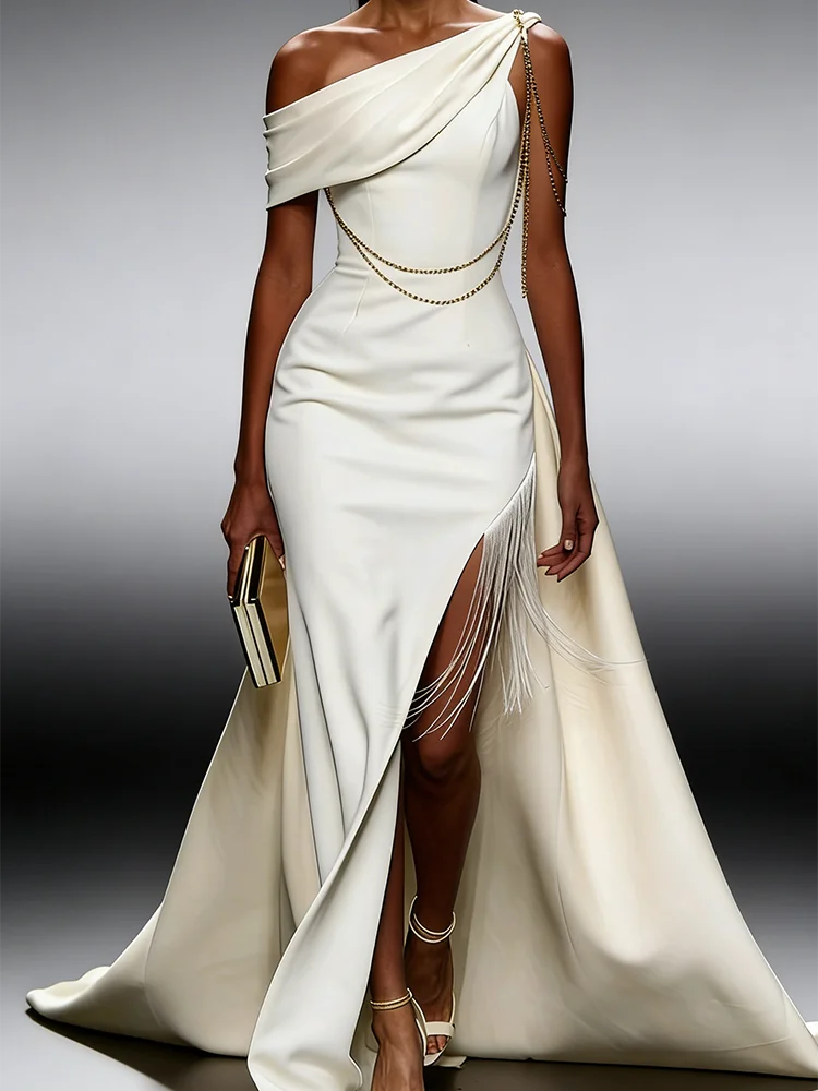 الكلاسيكية كتف واحد بلا أكمام Ruched شرابة حورية البحر فساتين زفاف العروس أثواب الزفاف حسب الطلب #1