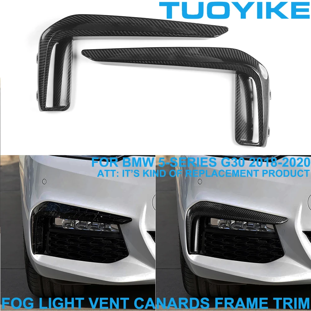 Car Real Hard Wet Carbon Fiber Front Bumper Fog Light Vent Canards Air Knife Frame Trim Decoration For BMW 5-Series G30 2018-20
