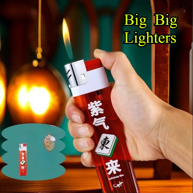 Super Large Giant Open Flame Butane Big Lighter Red Large Capacity Windproof Plastic Lighter Outdoor Barbecue Men'S Smoking Tool