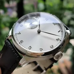 No logo 41mm Mechanical Hand Wind watch silver dial Stereo silver number Seagull ST3600 Mineral glass or sapphire crystal