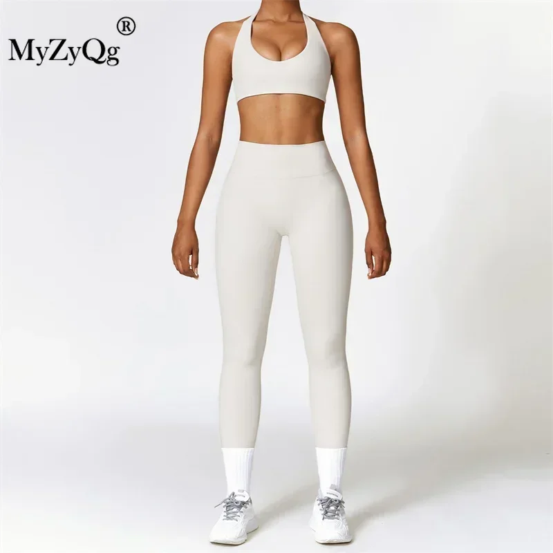 MyZyQg Winter Women Beauty Back Cross Yoga Two-piece Set  Outdoor Running Fitness Vest Quick Dry Tank Top Tight Sports Pant Suit