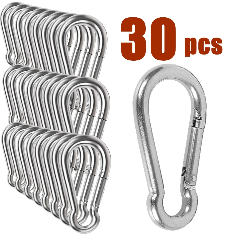 

1/5/30Pcs 304 Stainless Steel Spring Snap Hook Outdoor Safety Mountaineering Hook Camping Climbing Snap Key Ring Buckle Holder