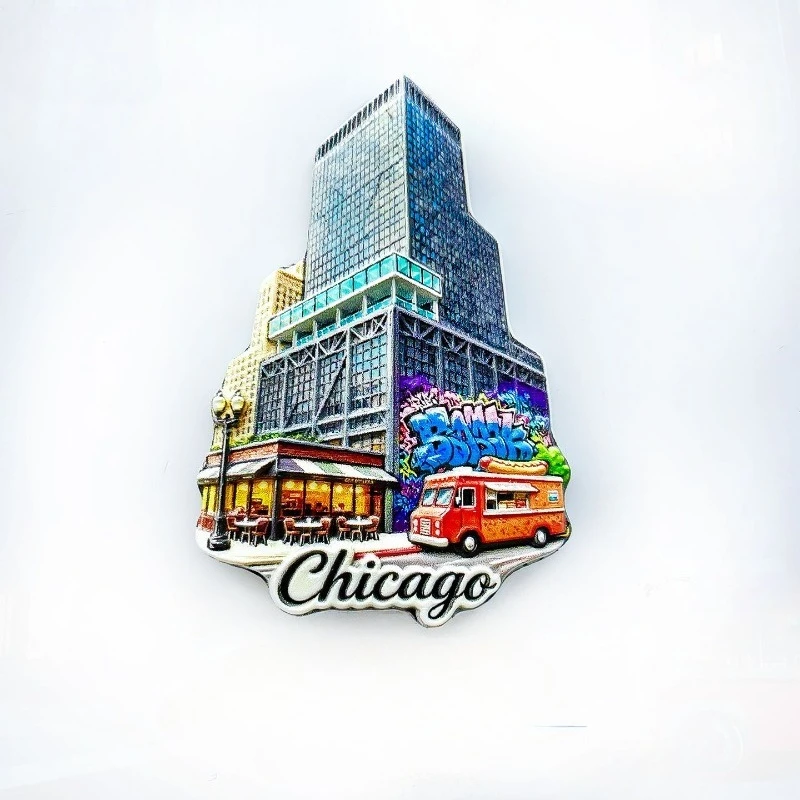 Chicago Fridge Magnet - Iconic 3D Graffiti Train & Skyline Unique Urban Art Souvenir for Travel & Modern Loft Decor
