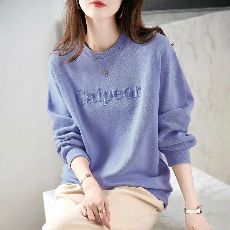 Women\'s Autumn and Winter Fashion Simplicity Solid Color O-neck Long Sleeve Sweatshirts Women Clothes Casual Loose All-match Top